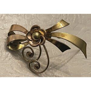 Vintage Brooch Harry Iskin Yellow Pink GOLD GF Spray Flowers 2” Pin HI